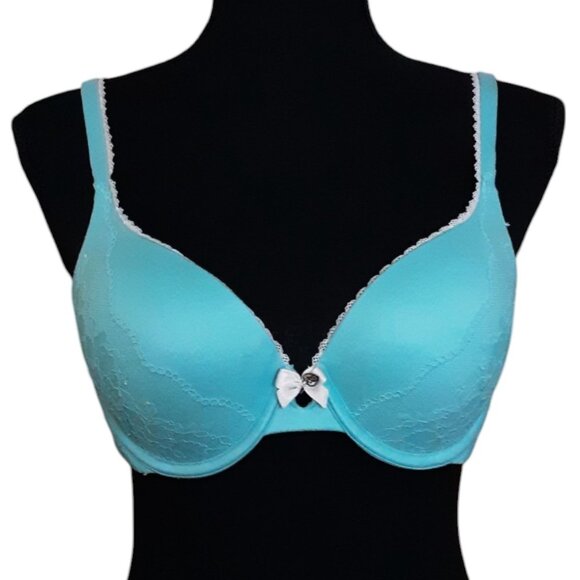 Victoria's Secret Body By Victoria Perfect Shape Padded Lace Bra 36B Turquoise - Picture 1 of 5